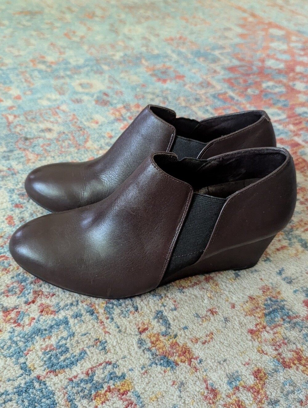 Vionic Boots Women's 8.5 Java Brown Leather Stanton Wedge Ankle Booties